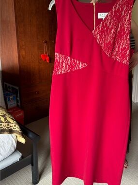LABEL by 5 twelve Red Sleeves Lace Sheath Dress Sz XL